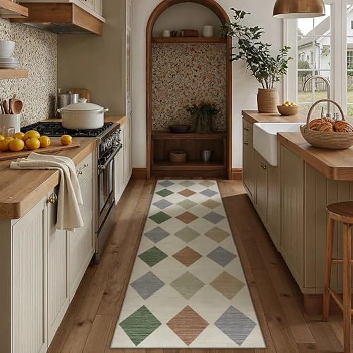 PureCozy 2x8 Colorful Runner Checkered Rugs for Hallways Washable Long Carpet Non-Slip Low Pile Plaid Tapis Salon Boho Indoor Accent Throw Rug for Entrance Kitchen Bedroom Dining Laundry by PureCozy - Image 1