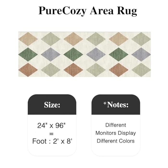 PureCozy 2x8 Colorful Runner Checkered Rugs for Hallways Washable Long Carpet Non-Slip Low Pile Plaid Tapis Salon Boho Indoor Accent Throw Rug for Entrance Kitchen Bedroom Dining Laundry by PureCozy - Image 2