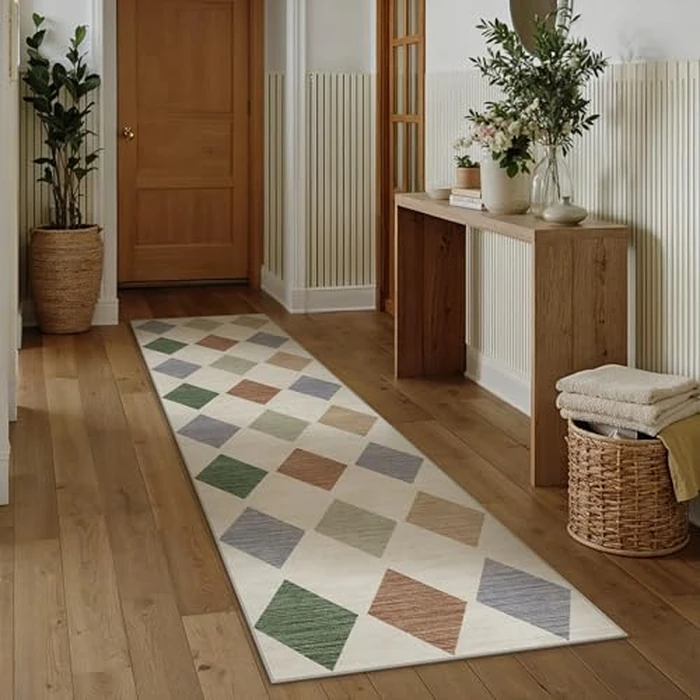 PureCozy 2x8 Colorful Runner Checkered Rugs for Hallways Washable Long Carpet Non-Slip Low Pile Plaid Tapis Salon Boho Indoor Accent Throw Rug for Entrance Kitchen Bedroom Dining Laundry by PureCozy - Image 3
