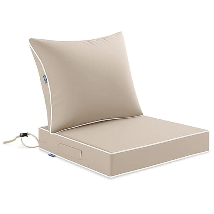 MIULEE Beige Outdoor Seat Cushion 22x22 Inch Waterproof & 3 Year Fade Resistant Deep Seat and Back Cushion for Patio Furniture Chair Sofa Couch with Handle and Adjustable Straps by MIULEE - Used - Like New condition - US$35.35