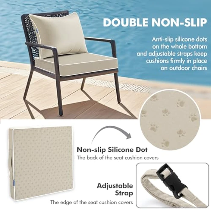 MIULEE Beige Outdoor Seat Cushion 22x22 Inch Waterproof & 3 Year Fade Resistant Deep Seat and Back Cushion for Patio Furniture Chair Sofa Couch with Handle and Adjustable Straps by MIULEE - Image 4