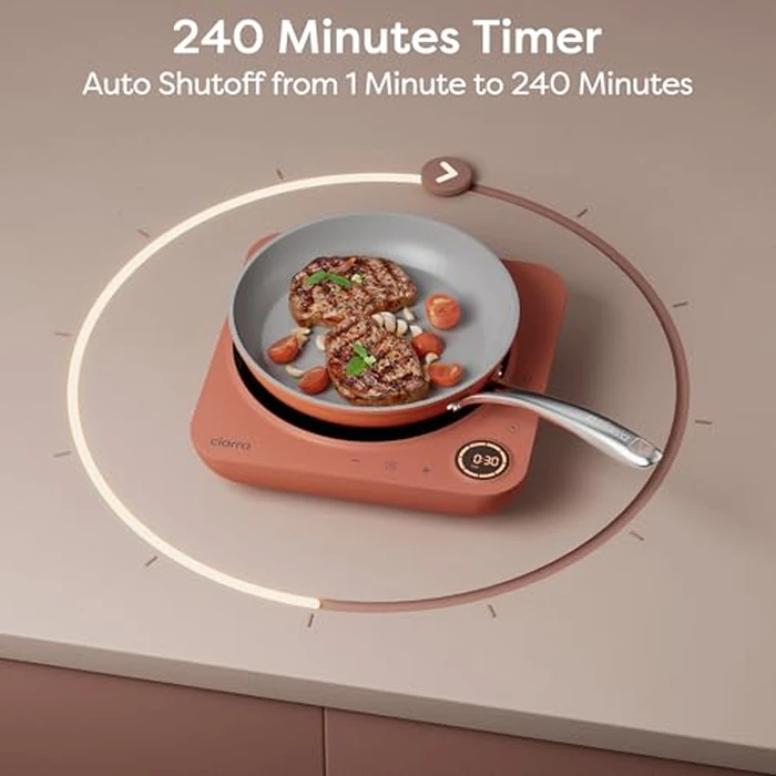 CIARRA CATIH1A-O Portable Induction Cooktop, Slim Single Electric Countertop Burner with Sensor Touch and Digital time, Orange by CIARRA - Image 5