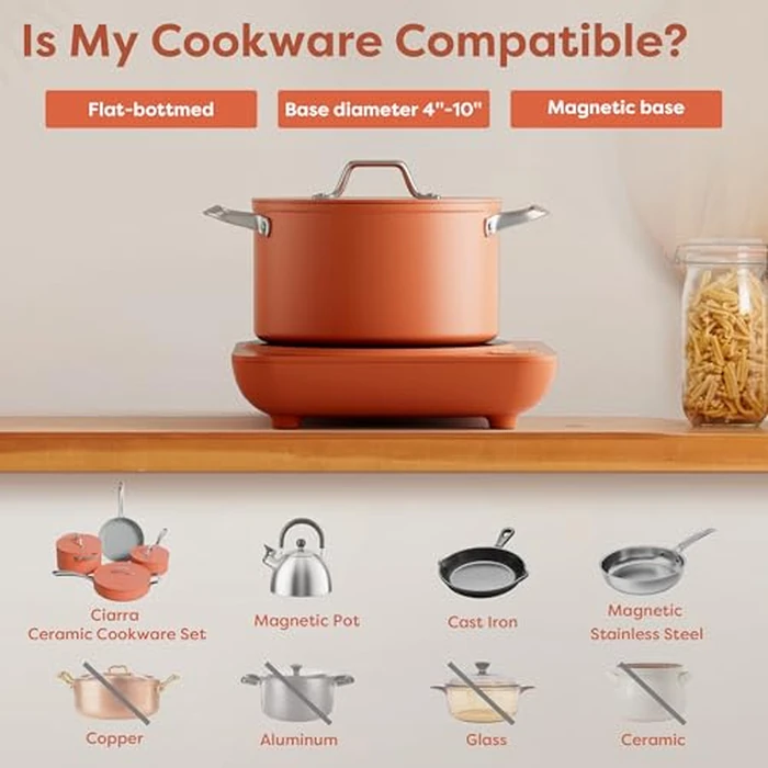 CIARRA CATIH1A-O Portable Induction Cooktop, Slim Single Electric Countertop Burner with Sensor Touch and Digital time, Orange by CIARRA - Image 6