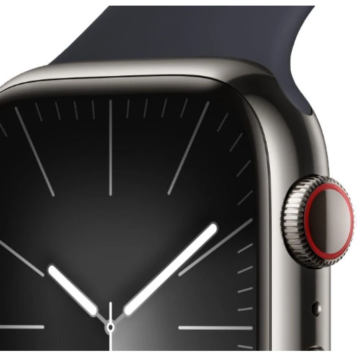 Apple Watch Series 9 (Cellular + GPS) - 64GB - 45mm - Graphite Stainless Steel Case with Midnight Rubber Sport Band - Medium/Large Size by Apple - Image 3