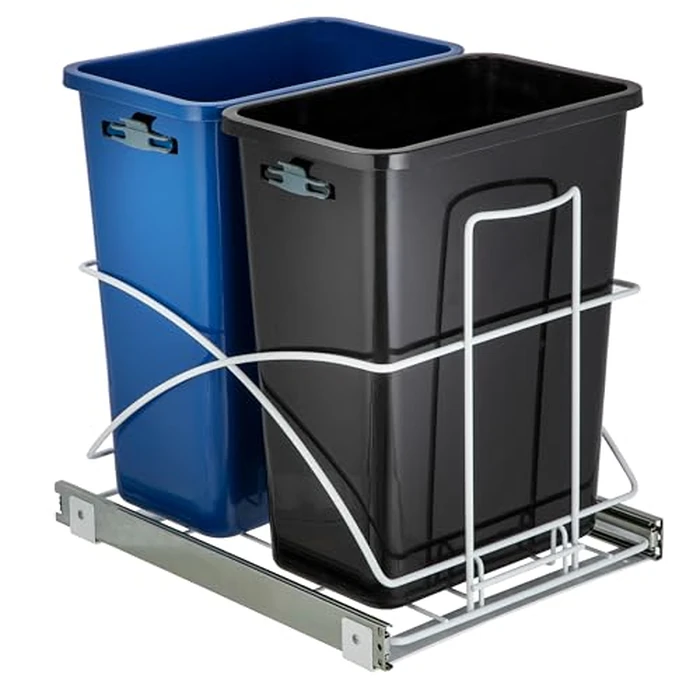 Home Zone Living 15.3 Gallon Pull Out Dual Trash Can for Recycling and Trash, Under Cabinet Design, 58 Liter Total Capacity by Home Zone Living - Image 1