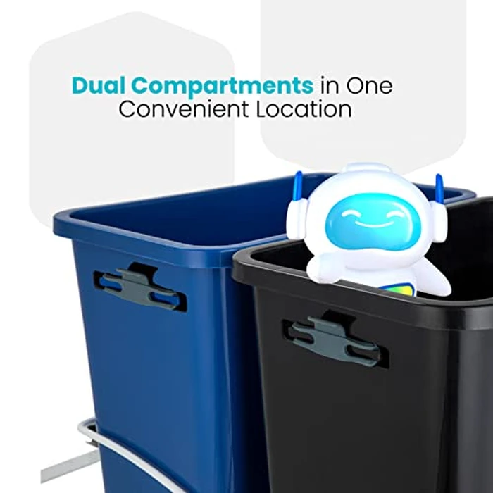 Home Zone Living 15.3 Gallon Pull Out Dual Trash Can for Recycling and Trash, Under Cabinet Design, 58 Liter Total Capacity by Home Zone Living - Image 4