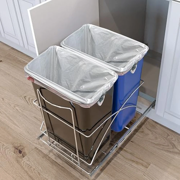 Home Zone Living 15.3 Gallon Pull Out Dual Trash Can for Recycling and Trash, Under Cabinet Design, 58 Liter Total Capacity by Home Zone Living - Image 6
