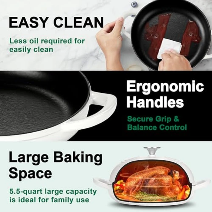 P&P CHEF Bread Dutch Oven for Sourdough, 5.5 Quart Enameled Cast Iron Dutch Oven Pot with Lid for Homemade Bread Baking, Easy to Clean & Even Heat, White by P&P CHEF - Image 3