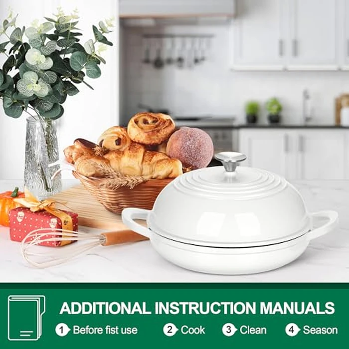 P&P CHEF Bread Dutch Oven for Sourdough, 5.5 Quart Enameled Cast Iron Dutch Oven Pot with Lid for Homemade Bread Baking, Easy to Clean & Even Heat, White by P&P CHEF - Image 7