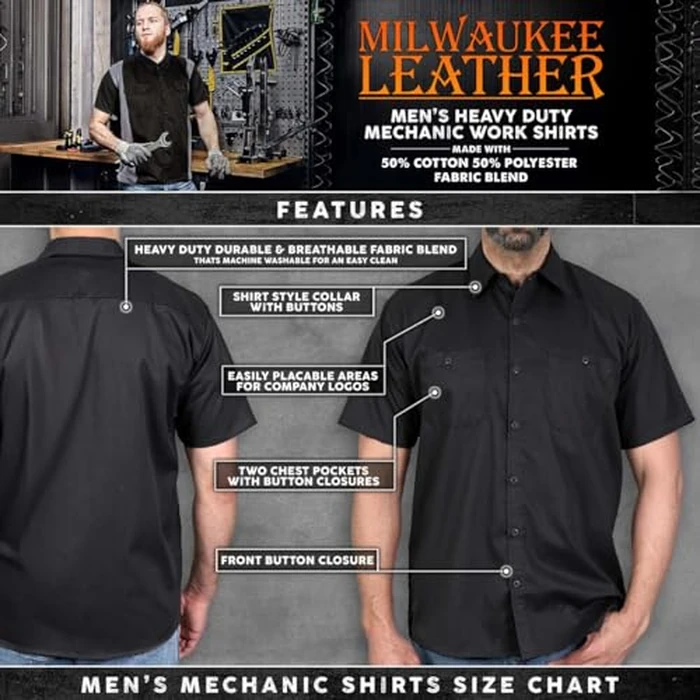 Milwaukee Leather MDM11669 Men’s Black Button-Up Heavy-Duty Work Shirt - Classic Mechanic Shirt w/Pockets - 3X-Large by Milwaukee Leather - Image 4