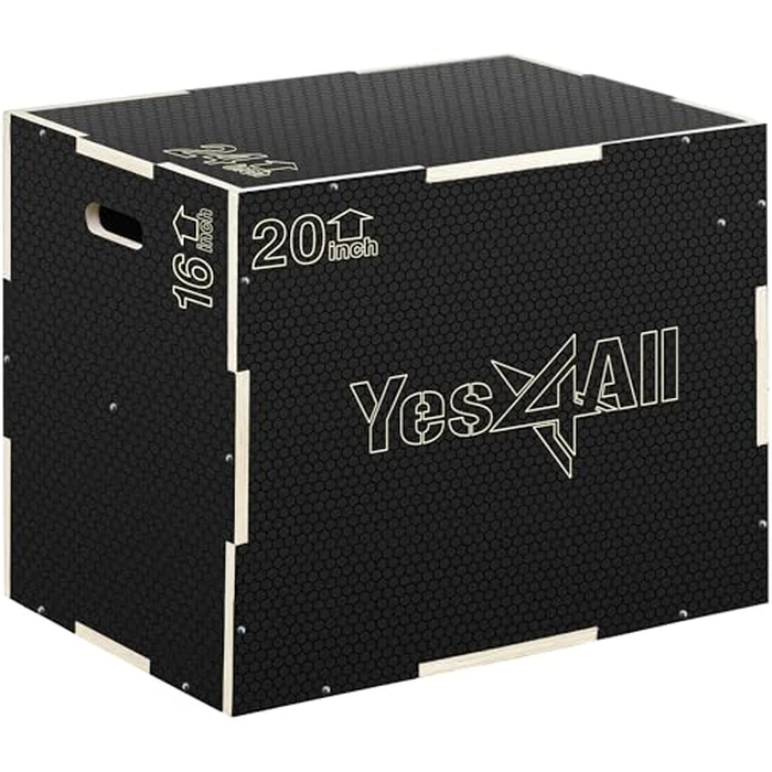 Yes4All 3 in 1 Non-Slip Wooden Plyo Box, Plyometric Box for Home Gym and Outdoor Workout 24" 20" 16" - Black by Yes4All - Used - Like New condition - CA$78.12