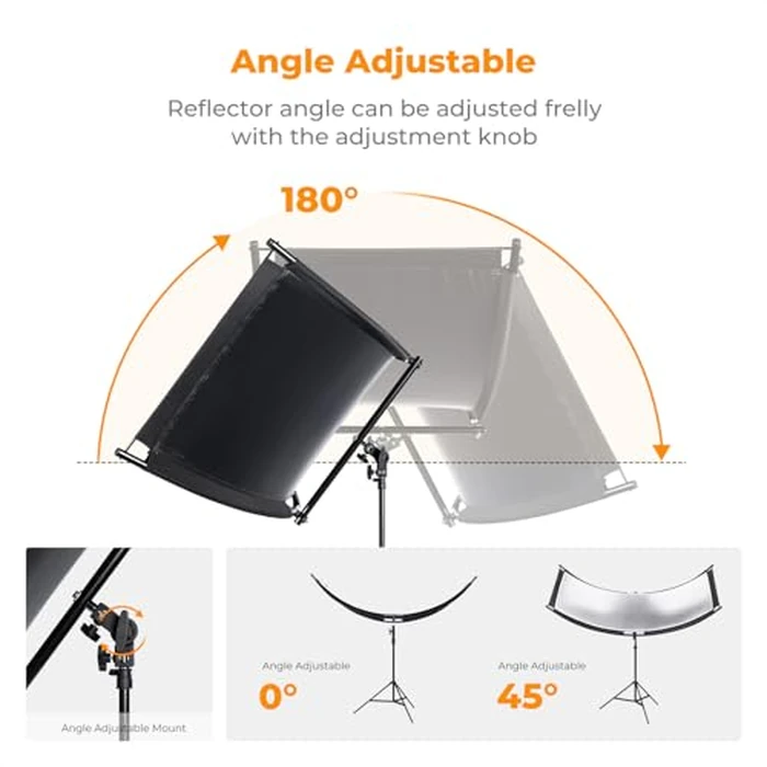 K&F CONCEPT U-Shape Reflector Curved Reflector 180x60cm with 4-in-1 Reflective Fabric, Black/Gold/White/Silver, with 1.9m Stand, with Storage Bag, for Photography Studios by K&F CONCEPT - Image 3