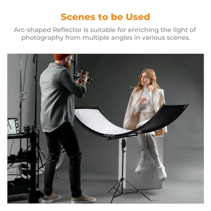 K&F CONCEPT U-Shape Reflector Curved Reflector 180x60cm with 4-in-1 Reflective Fabric, Black/Gold/White/Silver, with 1.9m Stand, with Storage Bag, for Photography Studios by K&F CONCEPT - Image 6