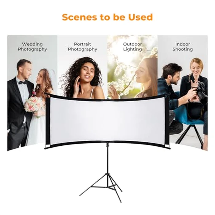 K&F CONCEPT U-Shape Reflector Curved Reflector 180x60cm with 4-in-1 Reflective Fabric, Black/Gold/White/Silver, with 1.9m Stand, with Storage Bag, for Photography Studios by K&F CONCEPT - Image 7