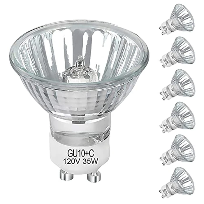 Lacnooe GU10 Halogen 35W Bulbs, 6 Pack GU10+C 120V 35W Halogen Light Bulbs with Long Lasting Lifespan, Dimmable MR16 GU10 Light Bulb for Track Light, Recessed Light, Range Hood, 2700K Warm White by Lacnooe - Used - Like New condition - US$11.26