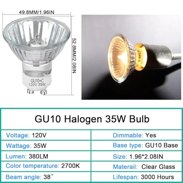 Lacnooe GU10 Halogen 35W Bulbs, 6 Pack GU10+C 120V 35W Halogen Light Bulbs with Long Lasting Lifespan, Dimmable MR16 GU10 Light Bulb for Track Light, Recessed Light, Range Hood, 2700K Warm White by Lacnooe - Image 3