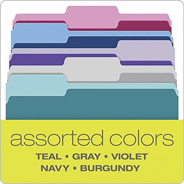Pendaflex Two Tone Color File Folders, Letter Size, Assorted Colors (Teal, Violet, Gray, Navy and Burgundy), 1/3-Cut Tabs, 5 Color, 100/Box, (02315) by Tops - Image 4