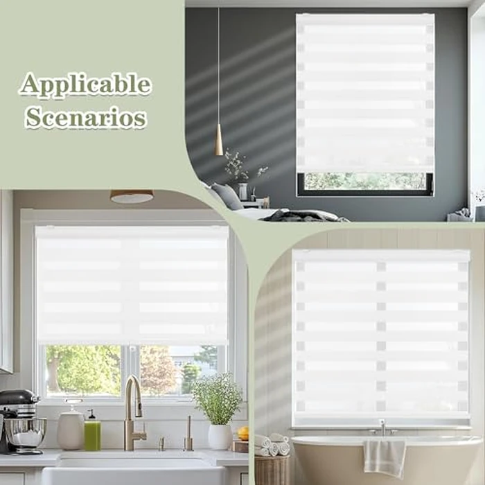 MNBANHGO Zebra Blinds for Windows, Cordless Window Shades, Free-Stop Light Filtering Roller Windows Shades, Roller Indoor Blinds for Kitchen Bathroom Windows, 31"W x 72"H in (79W cm x 183H cm), White by MNBANHGO - Image 6