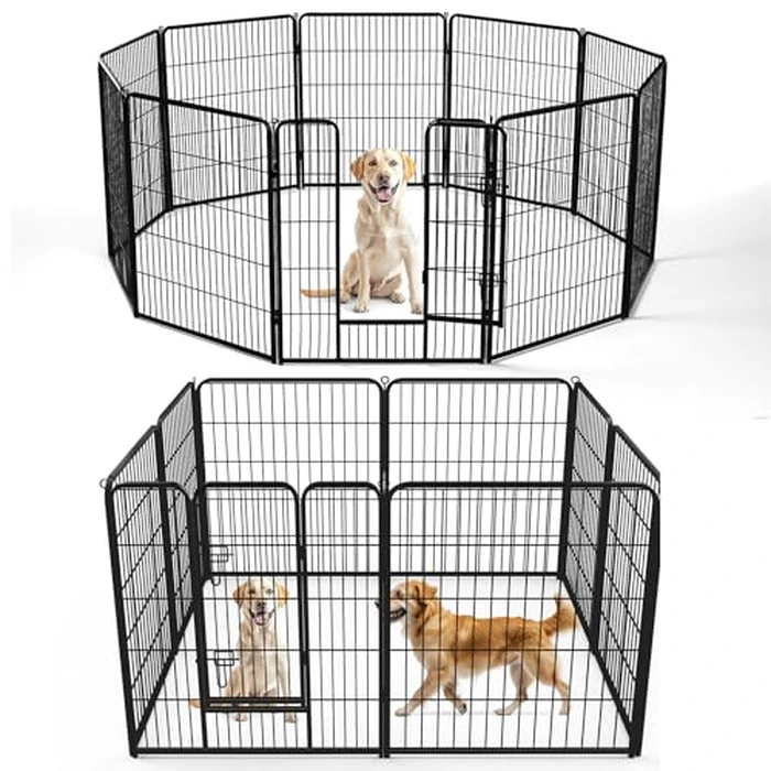 DUMOS Dog Playpen Indoor, Metal 40 Inch 8 Panels Foldable Pet Fence with Door, Outdoor Small Medium Large Dog Puppy Portable Exercise Play Pen for RV Camping, Trips, Play Yard by DUMOS - Used - Very Good condition - US$63.68