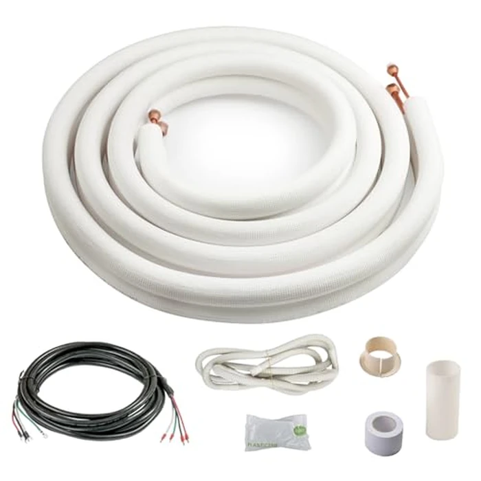ICOOL 16 Ft. Mini Split Line Set, 3/8" & 5/8" O.D. Twin Copper Pipes, 3/8" Thickened PE Insulated Coil Copper Line for Air Conditioner HVAC Refrigeration and Heating Equipment, with Fittings by ICOOL - Used - Like New condition