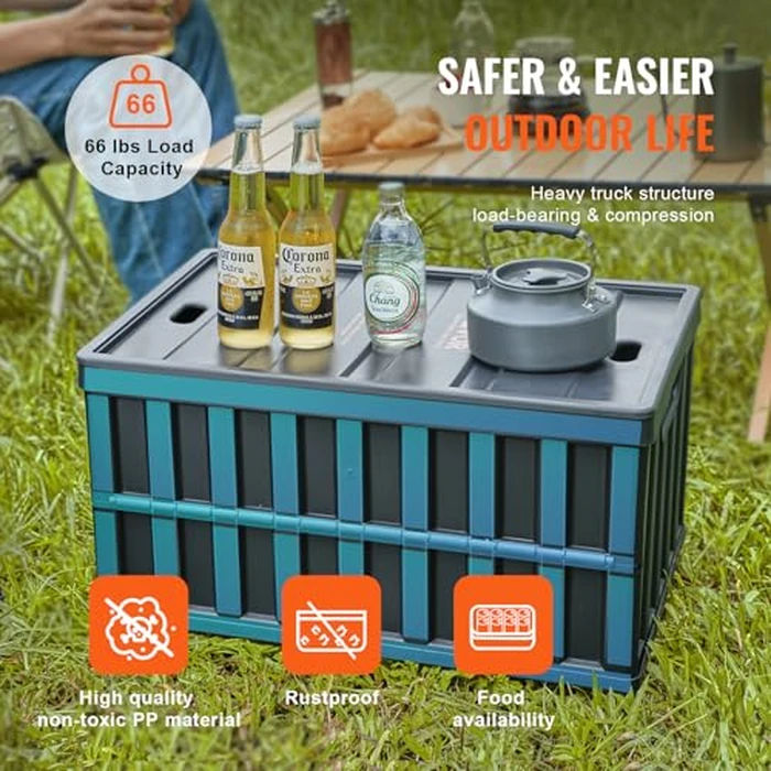 VEVOR Collapsible Storage Bins with Lids, 65L 3 Packs, Folding Plastic Stackable Utility Crates with Handles, Large Heavy Duty Containers for Clothes, Toys, Books, Snack, Shoes, and Grocery Organizing by VEVOR - Image 4
