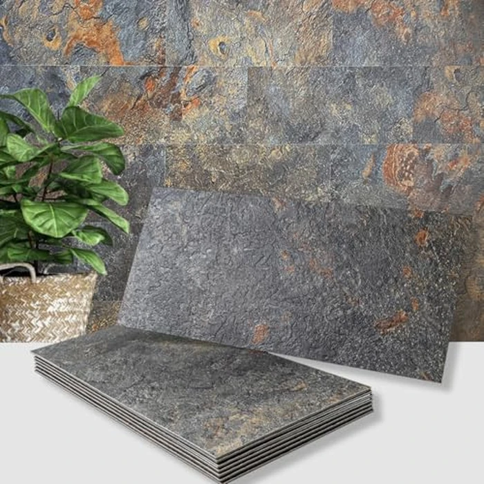 AULIGET 6" x 12" Rust Slate Peel and Stick Backsplash Wall Tiles, PVC Faux Stone Stick on Tiles for Backsplash Kitchen, Bathroom, Laundry Room, Camper, Fireplace (Pack of 20) by AULIGET - Image 1