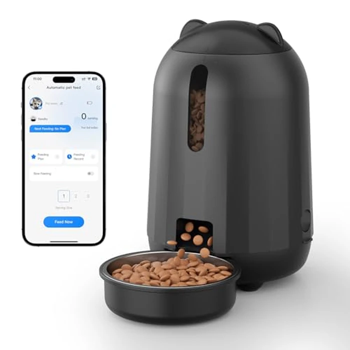 PAPIFEED Automatic Cat Feeder with App Control, 2.4G WiFi Auto Cat Food Dispenser, 3L Cat Feeder Automatic with Dual Power Supply, Easy-Clean Design for Cats & Small Dogs (Black) by PAPIFEED - Used - Very Good condition