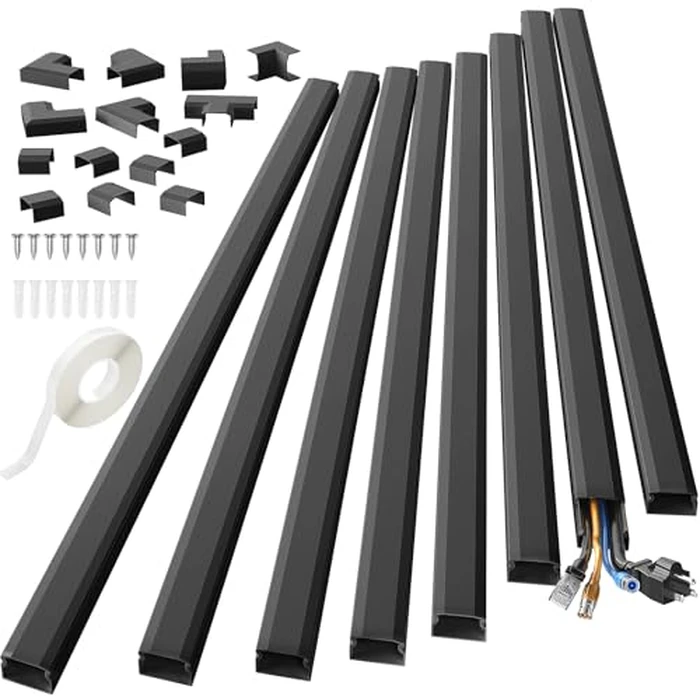 Yecaye Cable Concealer, 125 Inches Large Size Cord Cover Raceway Kit, Paintable Wire Hider for Wall Mount TV, Cable Hider Channel for Home Office, 8PCS, Each L15.7 X W1.18 X H0.6 inches,Black by Yecaye - Used - Acceptable condition - CA$19.34