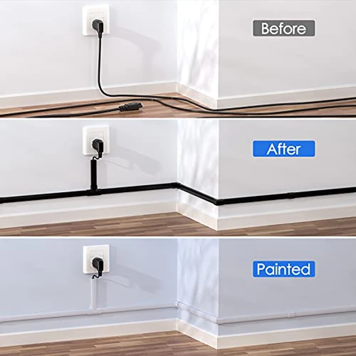 Yecaye Cable Concealer, 125 Inches Large Size Cord Cover Raceway Kit, Paintable Wire Hider for Wall Mount TV, Cable Hider Channel for Home Office, 8PCS, Each L15.7 X W1.18 X H0.6 inches,Black by Yecaye - Image 4