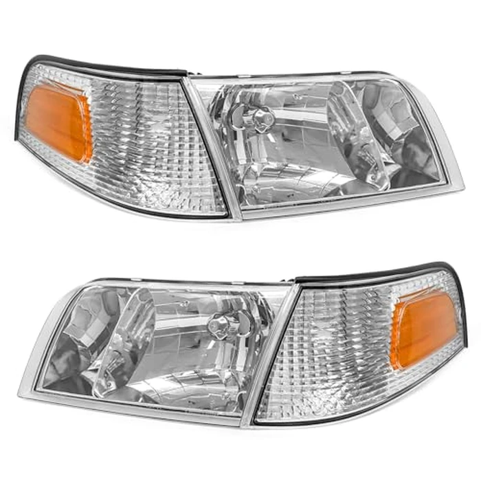 ADCARLIGHTS Headlight Assembly Pair for 1998-2011 Ford Crown Victoria Chrome Housing Amber Reflector Replacement W/O Bulbs by ADCARLIGHTS - Image 1