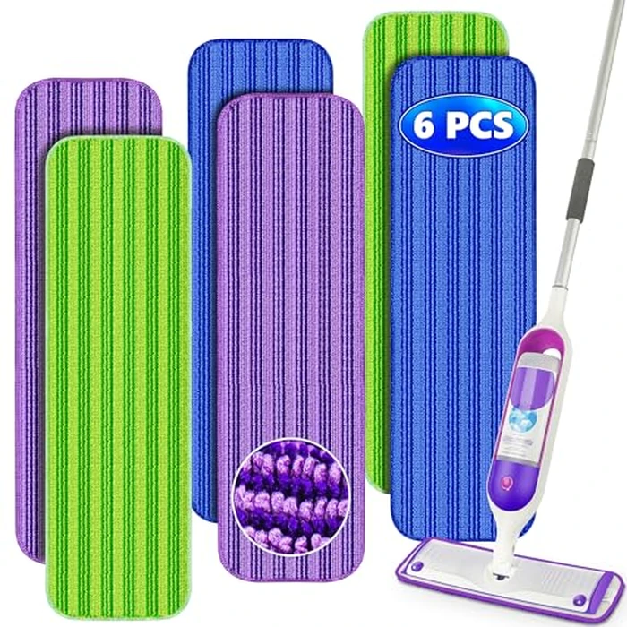 Reusable Mop Pads Compatible with Swiffer PowerMop, Microfiber Mop Pads Refills Mop Heads Replacement for Swiffer Mop Spray Mop Floor Mop, Washable Reusable Floor Mopping Refills, 6 Pack by TINA&TONY - Used - Like New condition