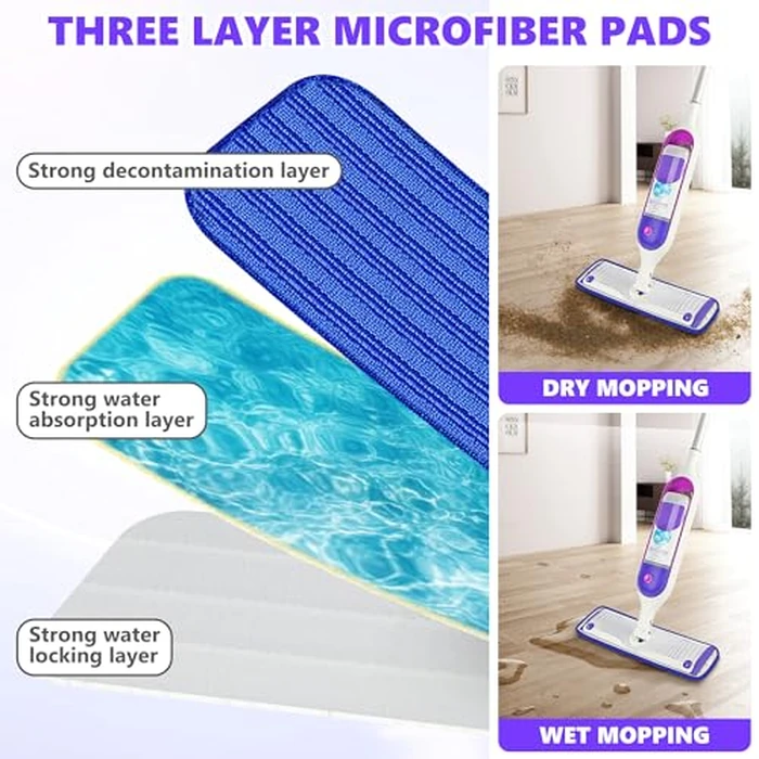 Reusable Mop Pads Compatible with Swiffer PowerMop, Microfiber Mop Pads Refills Mop Heads Replacement for Swiffer Mop Spray Mop Floor Mop, Washable Reusable Floor Mopping Refills, 6 Pack by TINA&TONY - Image 2
