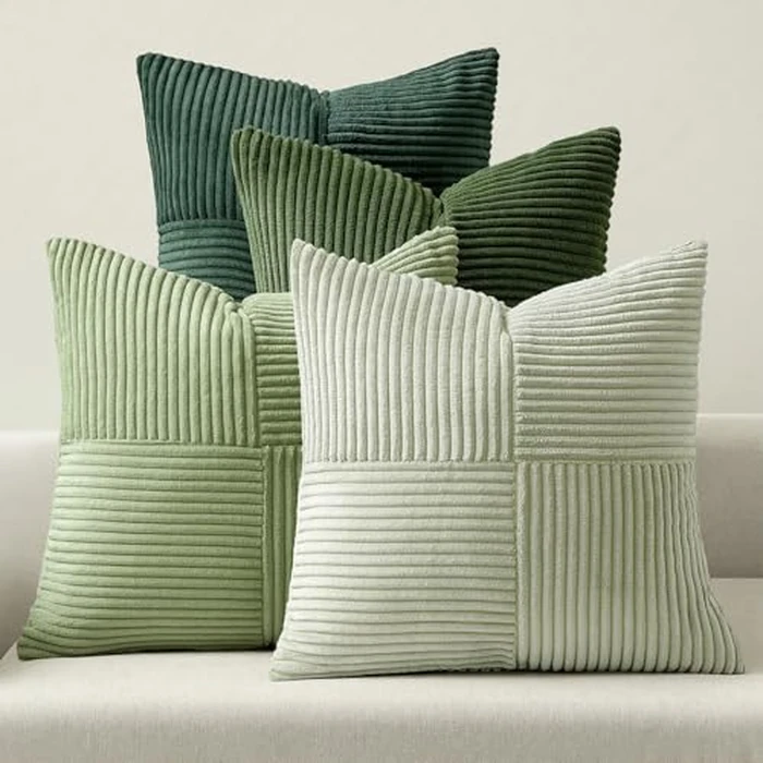MIULEE Spring Green Decorative Throw Pillow Covers 20x20 Inch Set of 4 Boho Farmhouse Cushion Covers Mordern Nordic Pillow Cases Soft Corduroy Gradient Home Decor for Couch Sofa Living Room Bed by MIULEE - Used - Like New condition