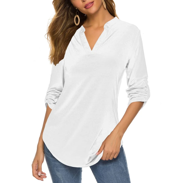 Halife Ladies Tops and Blouses, 3/4 Length Sleeve Womens Tops White V Neck Business Casual Tops Work Blouse C-White S by Halife - Used - Like New condition