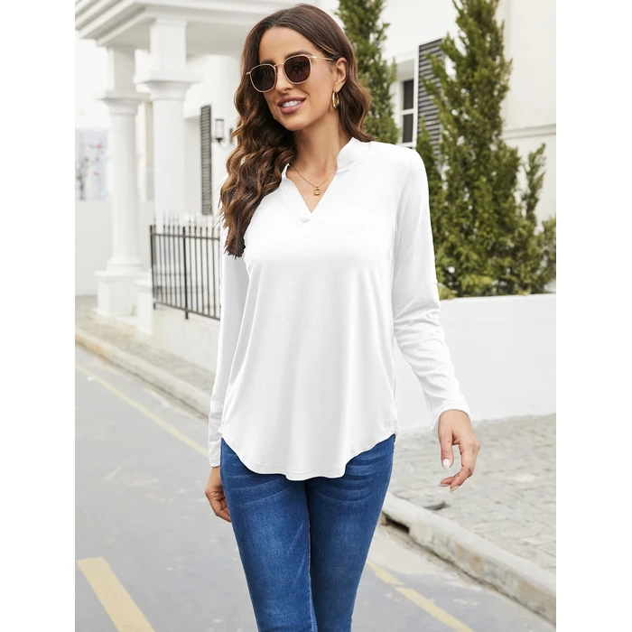 Halife Ladies Tops and Blouses, 3/4 Length Sleeve Womens Tops White V Neck Business Casual Tops Work Blouse C-White S by Halife - Image 2