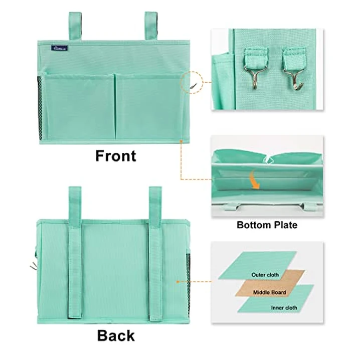 Surblue Bedside Caddy Hanging Bed Organizer Storage Bag Pocket for Bunk and Hospital Beds, College Dorm Rooms Baby Bed Rails,Camp 4 Pockets and 2 Hooks (Green) by Surblue - Image 2