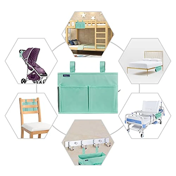 Surblue Bedside Caddy Hanging Bed Organizer Storage Bag Pocket for Bunk and Hospital Beds, College Dorm Rooms Baby Bed Rails,Camp 4 Pockets and 2 Hooks (Green) by Surblue - Image 7