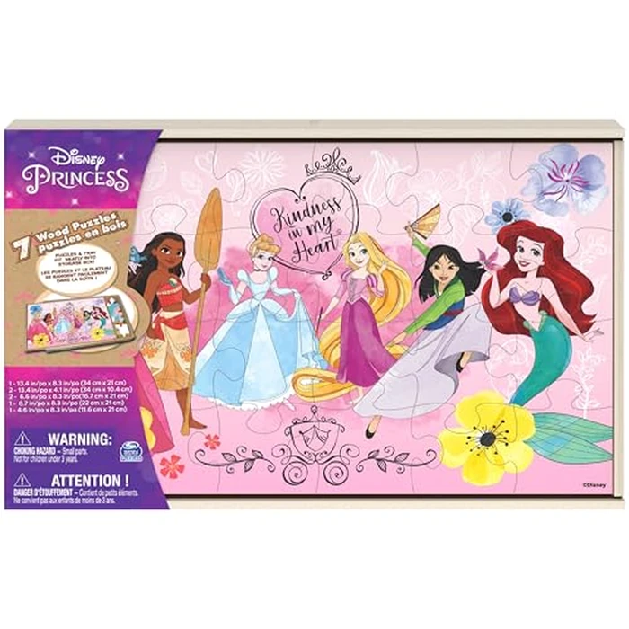 Spin Master Games, Disney Princess Puzzles, 7-Pack, Jigsaw Kids Puzzles, 12, 16, & 24 Pieces, Featuring Ariel, Tiana, Rapunzel, Pocahontas, Storage Tray, for Ages 4 & Up by Spin Master Games - Used - Like New condition - CA$12.15