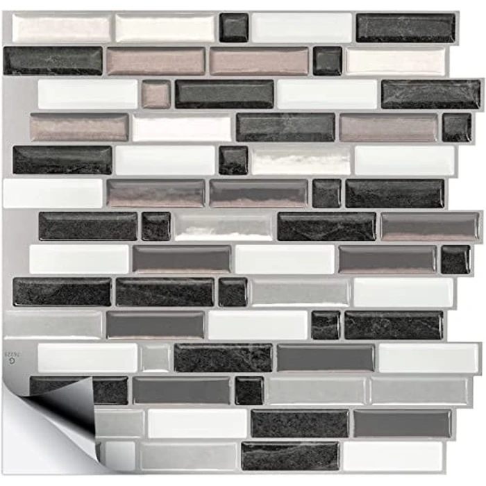Smart Tiles Peel and Stick backsplash tiles, Crescendo Black/White, 4 Wall Panels (9,72"x9,36") for Kitchen Backsplash & Bathroom Vanity - Canadian Made Peel and Stick Tiles for Home Decor by Smart Tiles - Used - Like New condition - CA$24.02