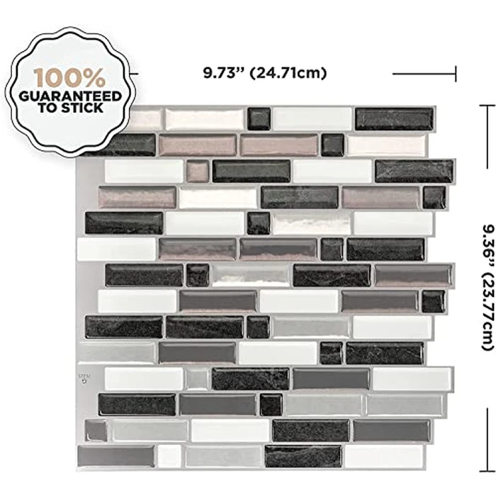 Smart Tiles Peel and Stick backsplash tiles, Crescendo Black/White, 4 Wall Panels (9,72"x9,36") for Kitchen Backsplash & Bathroom Vanity - Canadian Made Peel and Stick Tiles for Home Decor by Smart Tiles - Image 2