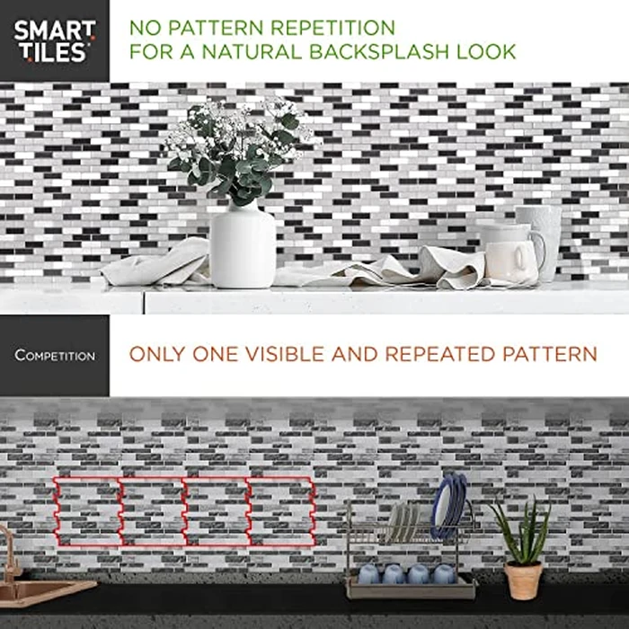 Smart Tiles Peel and Stick backsplash tiles, Crescendo Black/White, 4 Wall Panels (9,72"x9,36") for Kitchen Backsplash & Bathroom Vanity - Canadian Made Peel and Stick Tiles for Home Decor by Smart Tiles - Image 7