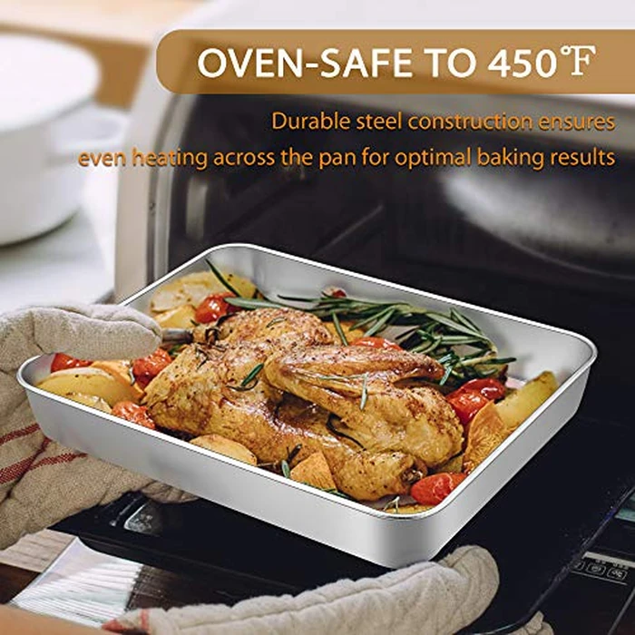 E-far Baking Pans Set of 3, Stainless Steel Sheet Cake Pan for Oven - 12.5/10.5/9.4Inch, Rectangle Bakeware Set for Cake Lasagna Brownie Casserole Cookie, Non-toxic & Healthy, Dishwasher Safe by E-far - Image 4