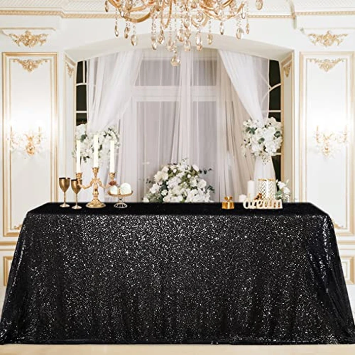 B-Cool 60x102-inch Black Sequin Table Linens Halloween Tablecloth Seamless Glitter Tablecloth Wedding Sequin Tablecloth by B-COOL - Image 2