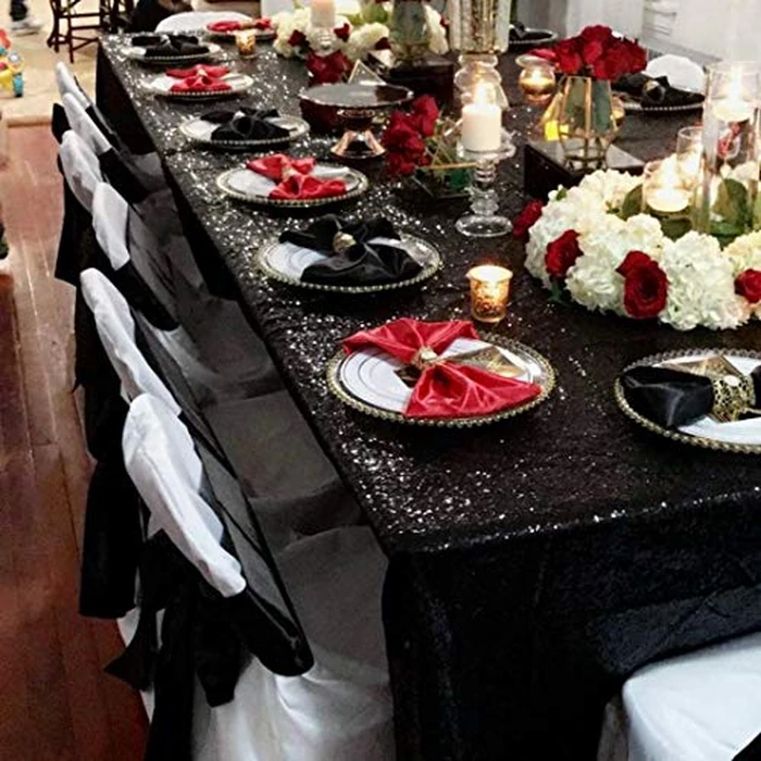 B-Cool 60x102-inch Black Sequin Table Linens Halloween Tablecloth Seamless Glitter Tablecloth Wedding Sequin Tablecloth by B-COOL - Image 7