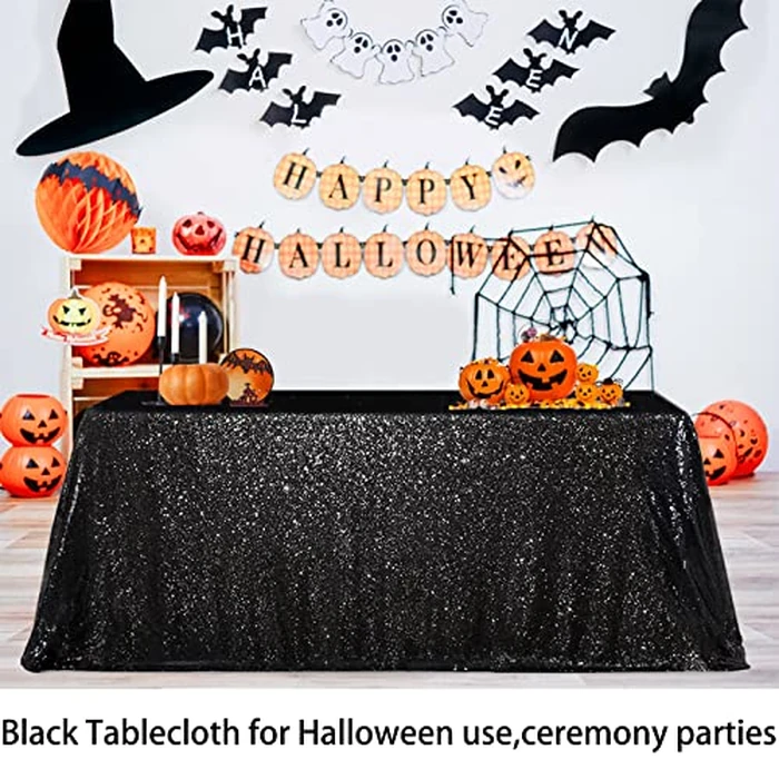 B-Cool 60x102-inch Black Sequin Table Linens Halloween Tablecloth Seamless Glitter Tablecloth Wedding Sequin Tablecloth by B-COOL - Image 9