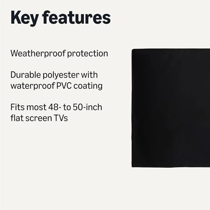 Amazon Basics Waterproof Outdoor TV Cover 121.9cm- 127.0cm, for Flat-Screen TVs, Fits up to 119.4cm L x 75.4cm H, Black by Amazon Basics - Image 2