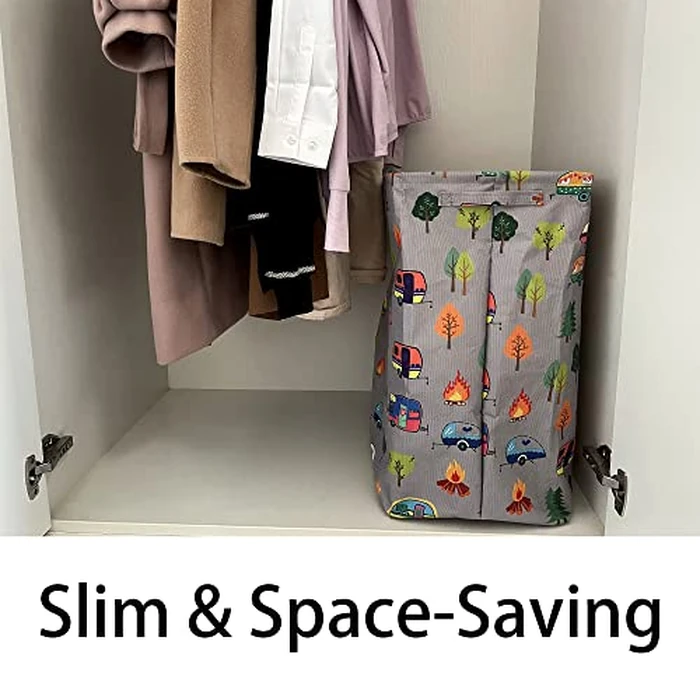 Kay&J Collapsible 60L Laundry Hamper, Slim and Tall Laundry Basket, Long Handles for Portability, Great for Home and Camper Use, Camper Gift RV Travel Trailer Camper Decor Accessories by Kay&J - Image 2