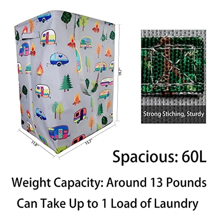 Kay&J Collapsible 60L Laundry Hamper, Slim and Tall Laundry Basket, Long Handles for Portability, Great for Home and Camper Use, Camper Gift RV Travel Trailer Camper Decor Accessories by Kay&J - Image 3