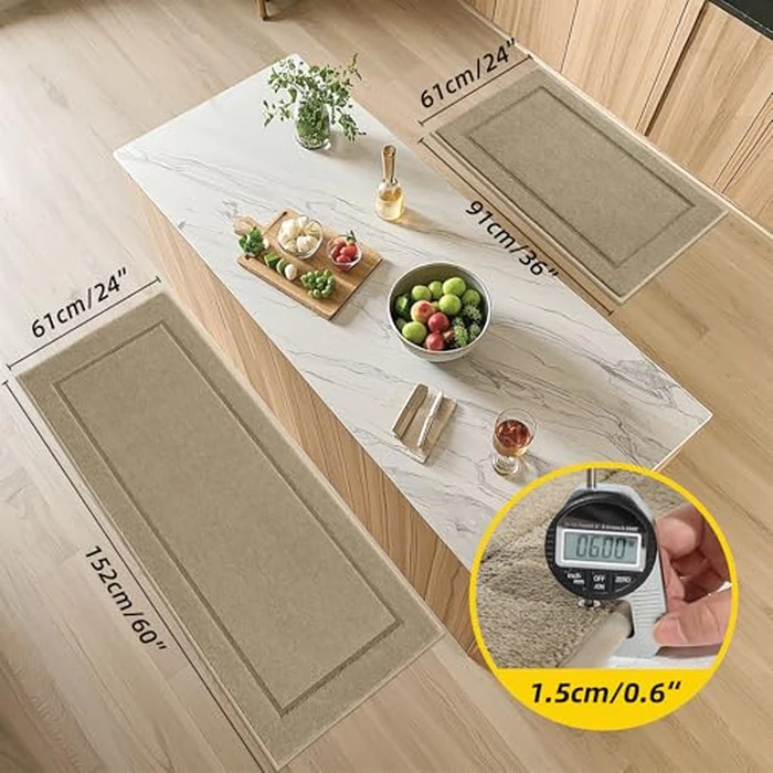 JSEI Non-Slip Kitchen Mats, Self Adhesive No Sliding Kitchen Rugs Set of 2, Washable Absorbent Floor Mat for Kitchen, Bathroom, Laundry Room, Bedroom, 24"x36"+24"x60" Beige, Rectangular Pattern by JSEI - Image 2