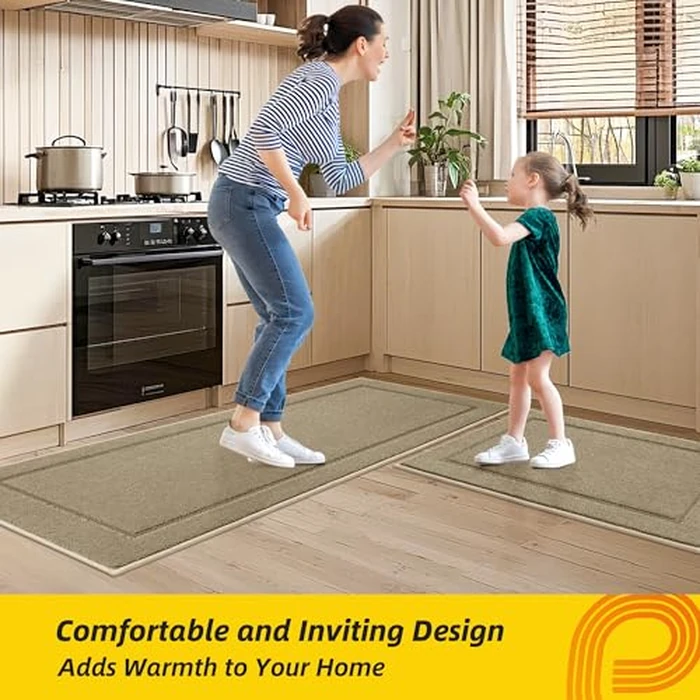 JSEI Non-Slip Kitchen Mats, Self Adhesive No Sliding Kitchen Rugs Set of 2, Washable Absorbent Floor Mat for Kitchen, Bathroom, Laundry Room, Bedroom, 24"x36"+24"x60" Beige, Rectangular Pattern by JSEI - Image 7